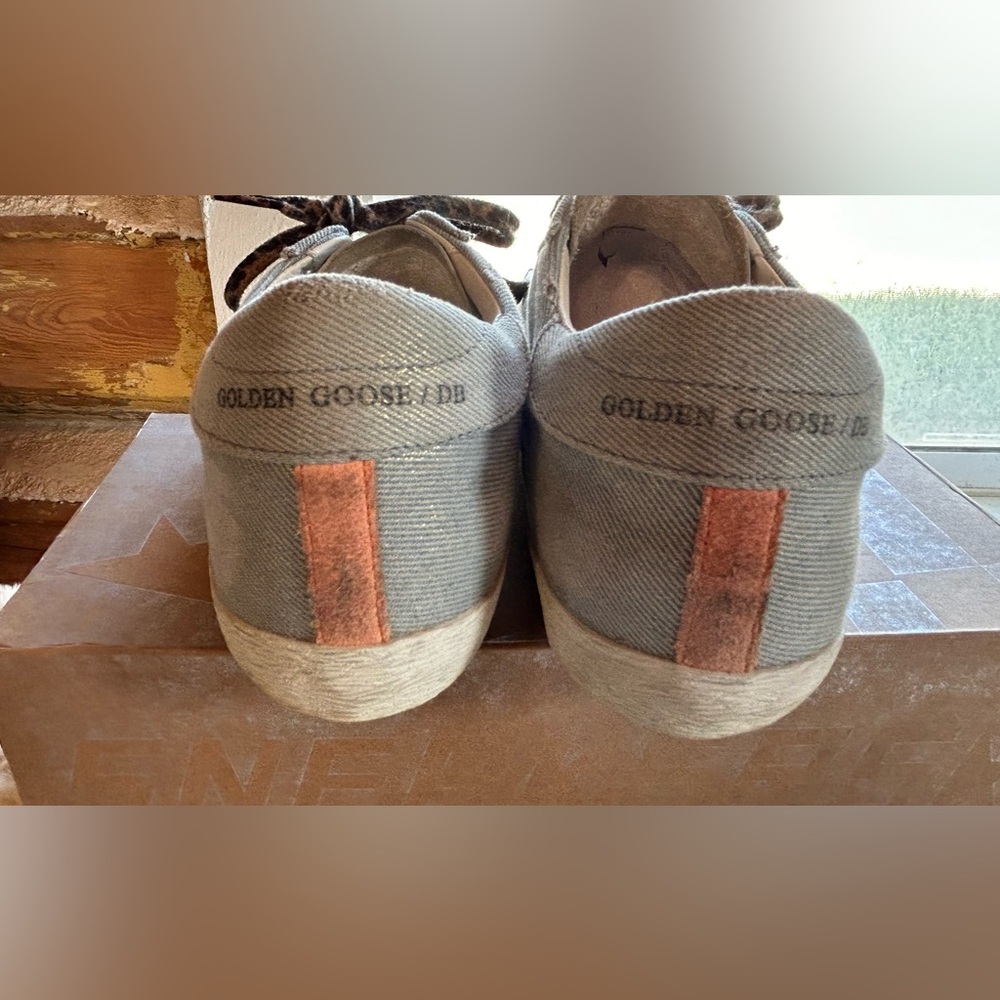 Golden Goose Superstar Denim/silver/peach with leopard laces. Size 39 - Picture 8 of 11